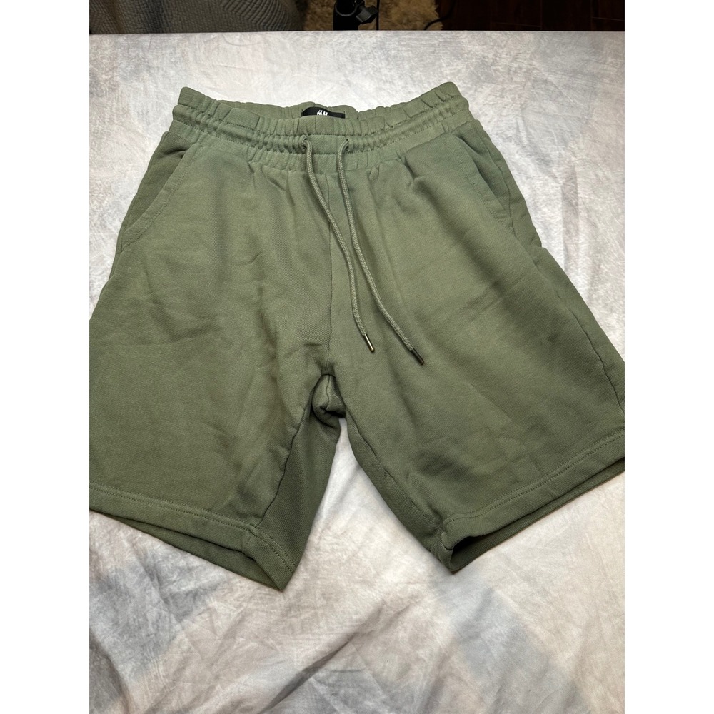 HM Mens Regular Fit Sweat Shorts Olive Green Cotton Drawstring Pockets Small
